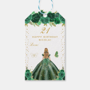 Green Floral Blonde Hair Girl Happy Birthday Gift Tags