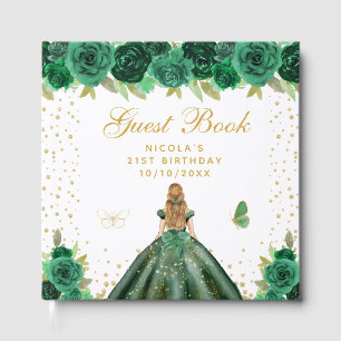 Green Floral Blonde Hair Princess Birthday Party Guest Book