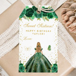 Green Floral Blonde Hair Princess Sweet Sixteen Gift Tags<br><div class="desc">This elegant and glamourous sweet sixteen birthday gift tag can be personalized with a name. The design features a beautiful princess with blonde hair and fair skin in a green ball gown. The text combines handwritten script and modern sans serif fonts for a classy and sophisticated look. The floral arrangements,...</div>