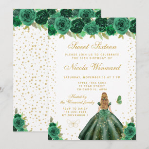Green Floral Blonde Hair Princess Sweet Sixteen Invitation