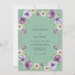 Green Floral Blossom Wedding Invitation
