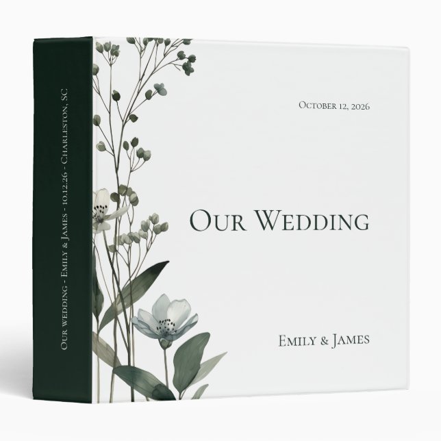 Green Floral Botanical Wedding Binder (Front/Spine)
