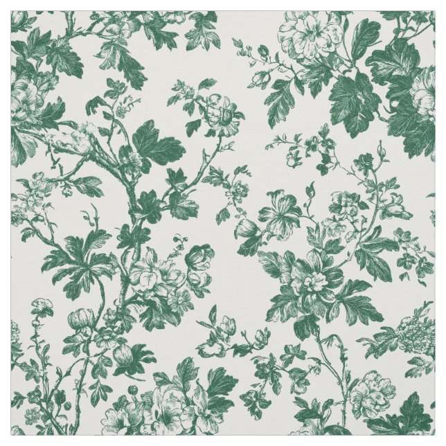 Green Floral Branch Toile Pattern Fabric (Swatch)