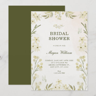 Green floral bridal shower invitation