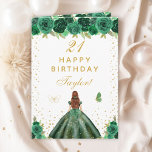 Green Floral Brown Hair Girl Happy Birthday Card<br><div class="desc">This elegant and glamourous birthday card can be personalized with a name or title such as daughter, granddaughter, niece, friend etc. The design features a beautiful princess with brown red hair and fair skin in a green ball gown. The text combines handwritten script and modern sans serif fonts for a...</div>