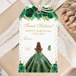 Green Floral Brown Hair Princess Sweet Sixteen Gift Tags<br><div class="desc">This elegant and glamourous sweet sixteen birthday gift tag can be personalized with a name. The design features a beautiful princess with brown red hair and fair skin in a green ball gown. The text combines handwritten script and modern sans serif fonts for a classy and sophisticated look. The floral...</div>