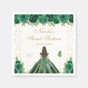 Green Floral Brunette Hair Princess Sweet Sixteen Napkin