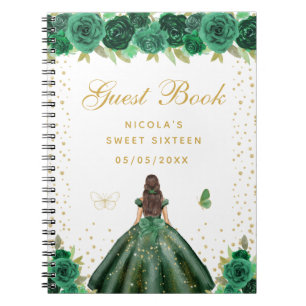 Green Floral Brunette Hair Princess Sweet Sixteen Notebook