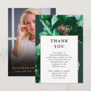 Green Floral Celebration Of Life Funeral Photo Thank You Card