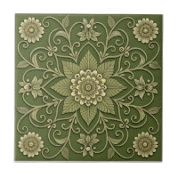 Green Floral Ceramic Tile