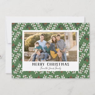 Green Floral Christmas Photo Cards