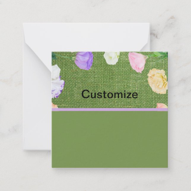 Green Floral Customizable Flat Note Card (Front)