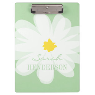 Green floral daisy flower personalized clipboard