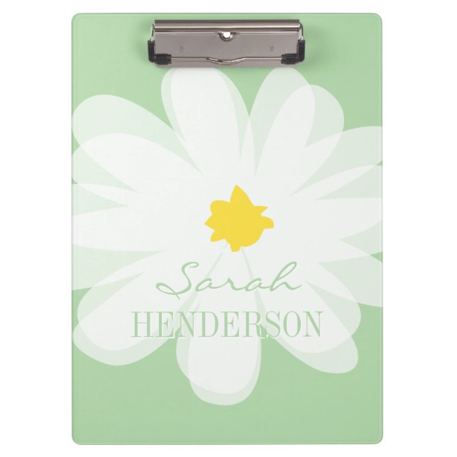Green floral daisy flower personalized clipboard (Front)