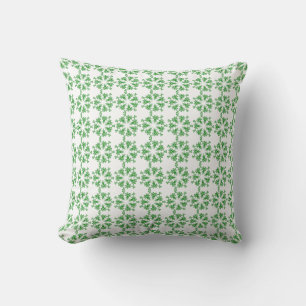 Green floral damask on white throw pillow