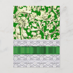 Green floral damask postcard