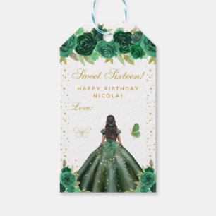 Green Floral Dark Skin Princess Sweet Sixteen Gift Tags