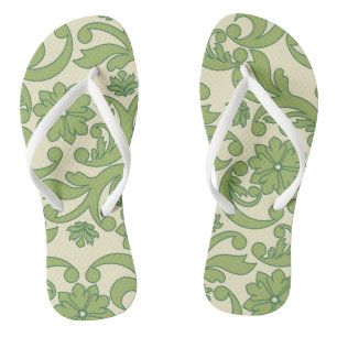 Green floral decor pattern flip flops