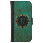 Green Floral Emossed Look iPhone 6 Wallet Case