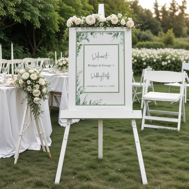 green Floral eucalyptus Frosted Wedding Welcome Acrylic Sign (Creator Uploaded)