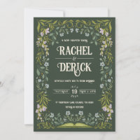 Green Floral Fairytale Faire-part de mariage