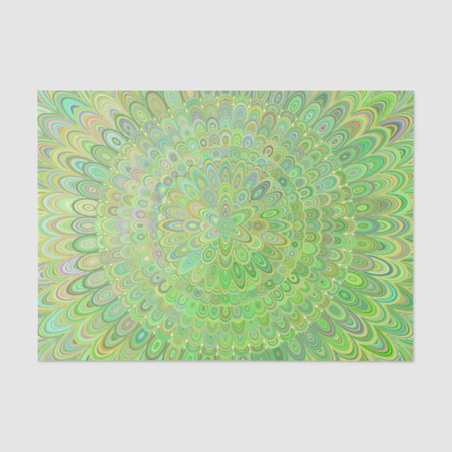 Green Floral Feather Mandala Tissue Paper (Front)