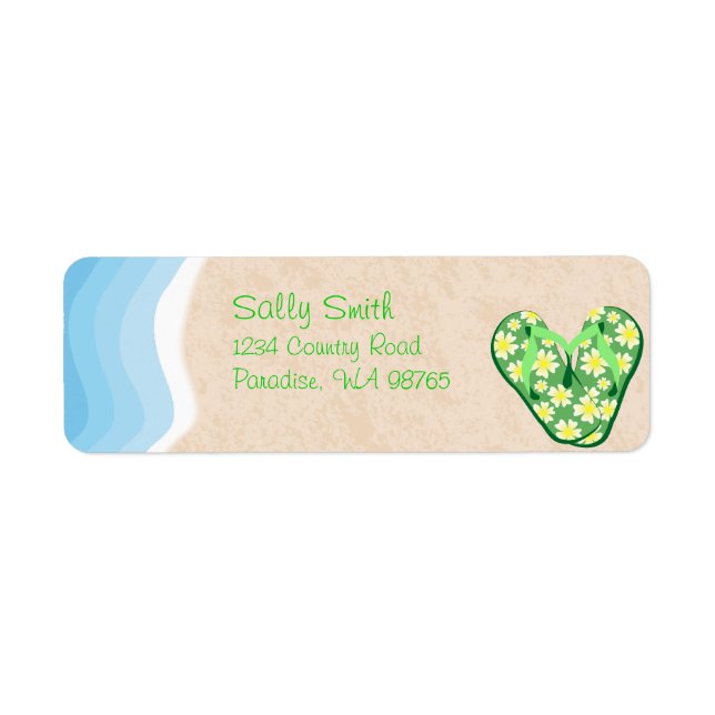 Green Floral Flip-Flops on the Beach Label (Front)