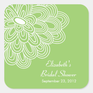 Green Floral Flowers Bridal Shower Favour Square Sticker
