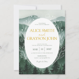 Green Floral Forest Classic Watercolor Wedding  Invitation