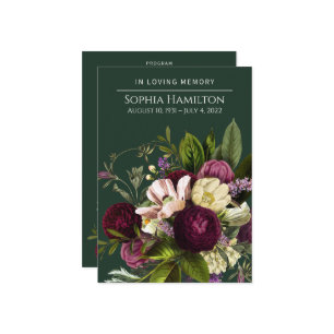 Green Floral Funeral Memorial Program