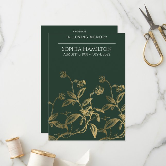 Green Floral Funeral Memorial Program (Front/Back In Situ)