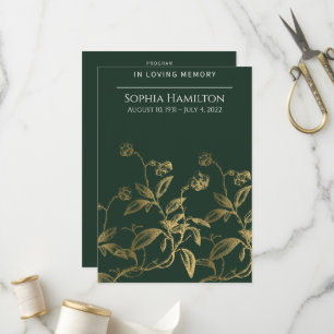 Green Floral Funeral Memorial Programme