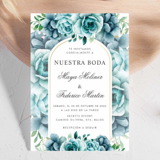 Green Floral Garden Nuestra Boda Spanish Wedding Invitation (Creator Uploaded)