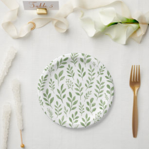 Green Floral Garden Party Wedding Paper Plate