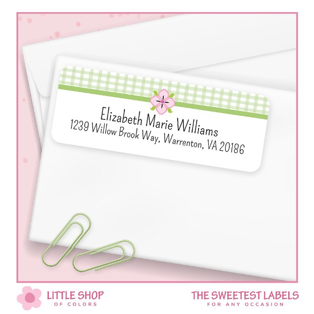  Green Floral Gingham Return Address (Creator Uploaded)