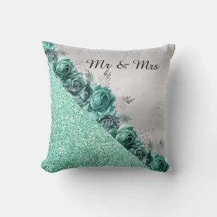 Green Floral GLITTER CUSHION RING PILLOW