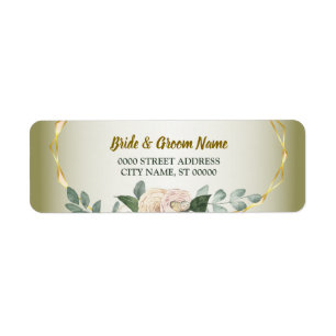 Green Floral Gold Geometric Wedding Return Address