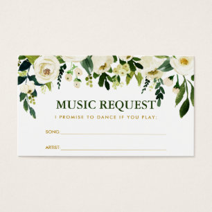 Green Floral Gold Wedding Music Song Request Card