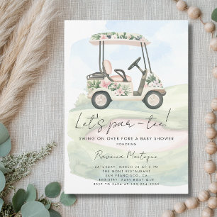 Green Floral Golf Cart Lets Par-Tee Baby Shower Invitation