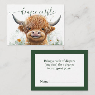 Green floral Highland cow Diaper Raffle  Enclosure Card