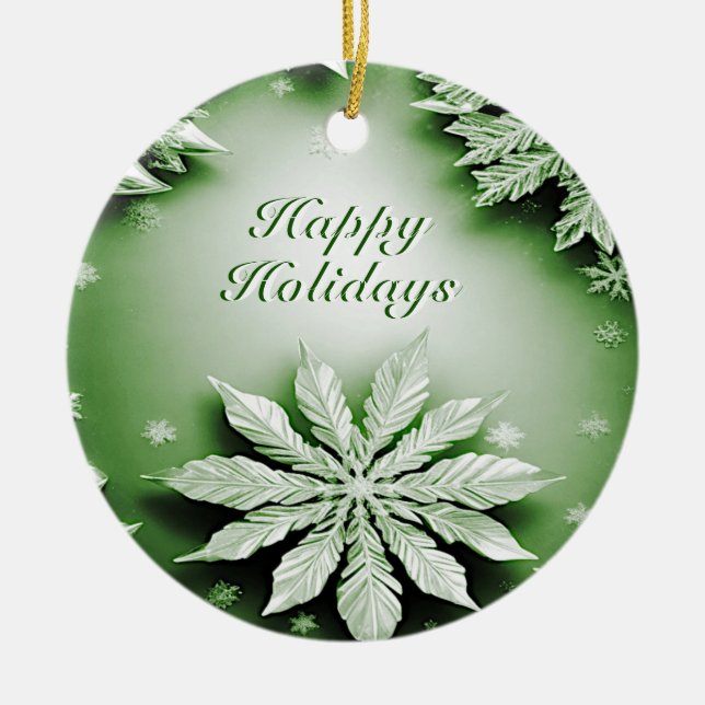 Green Floral Holiday Christmas Ornament (Front)