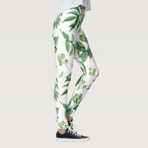 Green Floral Leaf Leggings - Nature-Inspired Style