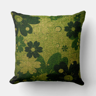 Green Floral Leather Throw Pillow