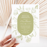 Green Floral Line Art Butterfly Bridal Shower