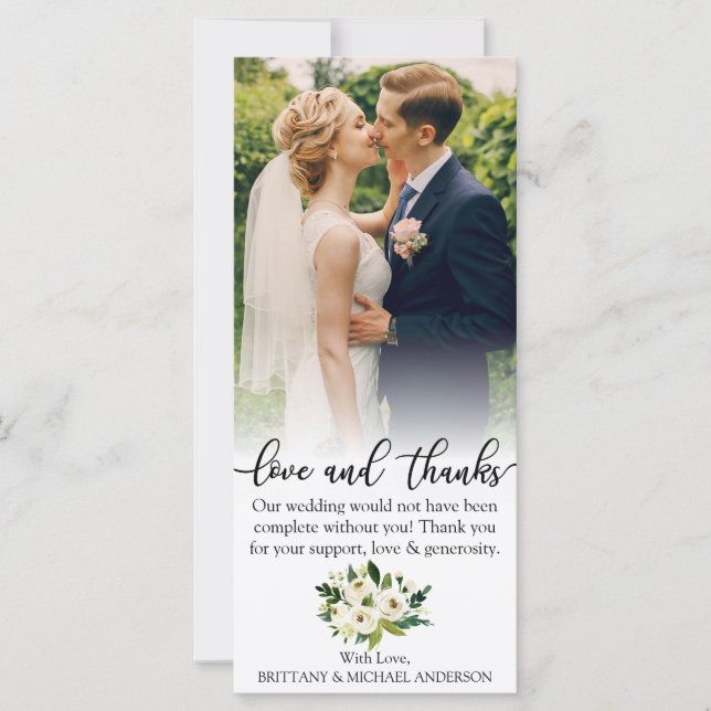 Green Floral Love and Thanks Wedding Card (Front)