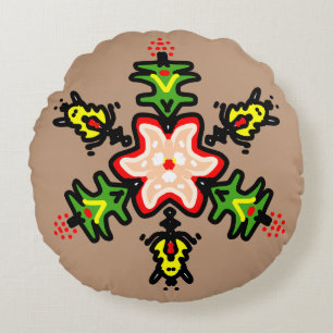Green Floral Mandala Round Pillow
