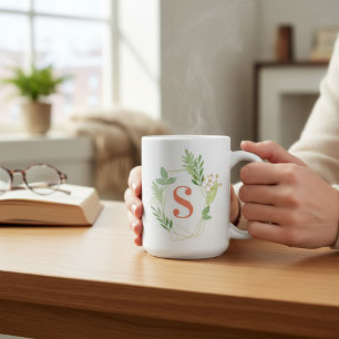 Green Floral Monogram Coffee Mug