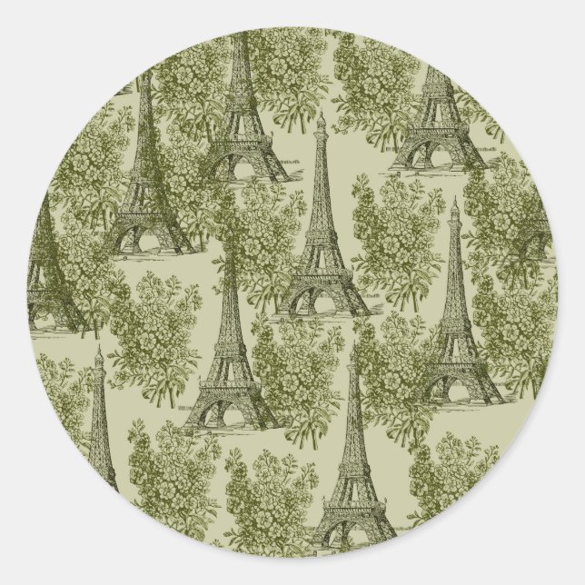 Green Floral Paris Eiffel Tower Classic Round Sticker (Front)