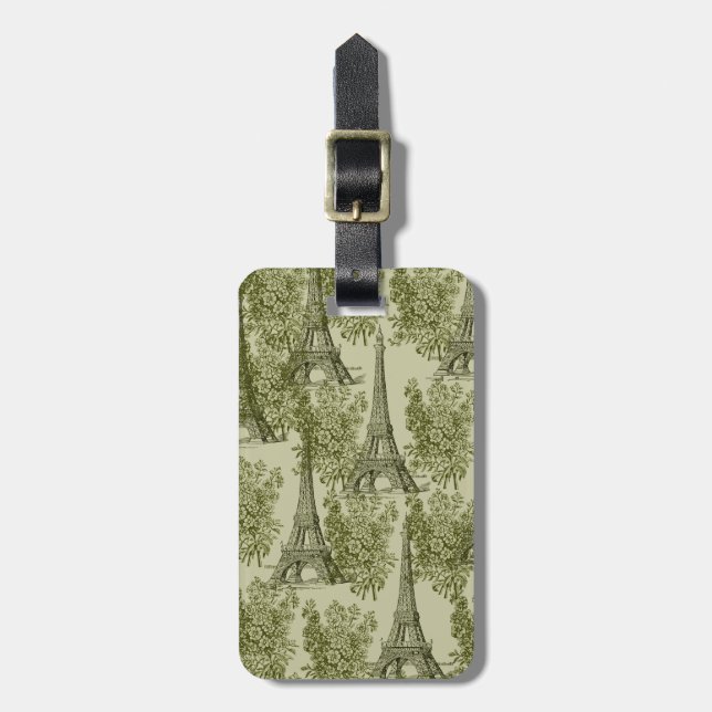 Green Floral Paris Eiffel Tower Luggage Tag (Front Vertical)