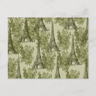 Green Floral Paris Eiffel Tower Postcard